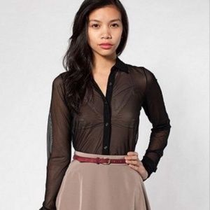 American Apparel Sheer Black Mesh Button Down